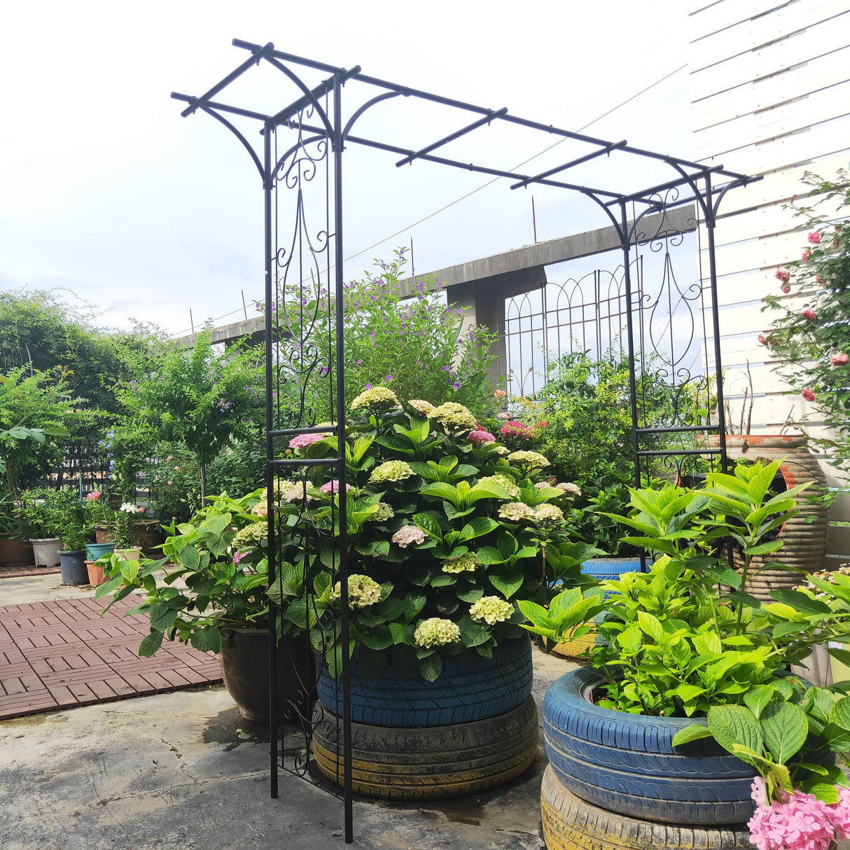 Metal Garden Arch Climbing Plants Support Rose Arch Outdoor - Black by Couch.com