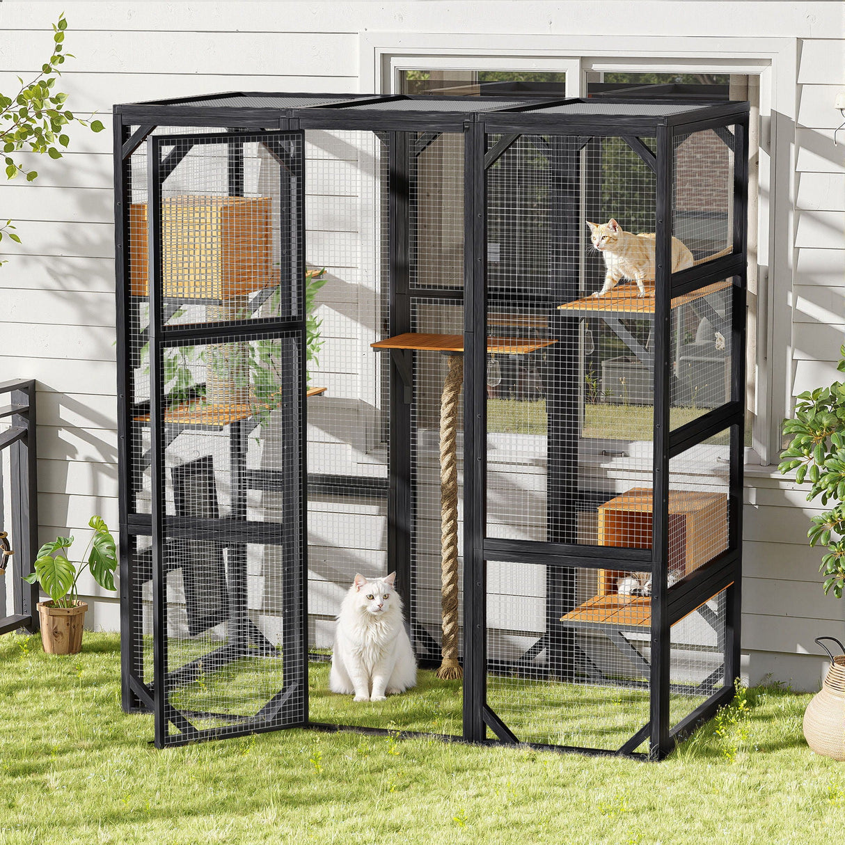 Outdoor Cat House, Diy Cat Enclosure Catio With Double Enter Doors by Couch.com