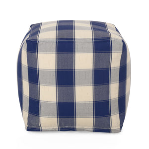 Connor - Checkered Square Pouf Ottoman And Floor Cushion - Ivory / Navy by Couch.com