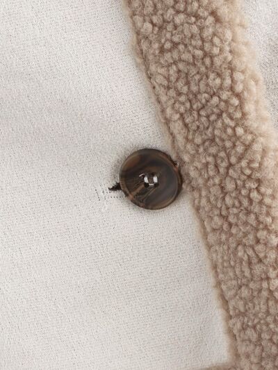 Fuzzy Collared Neck Long Sleeve Jacket with Buttoned Closure and Cozy Pockets