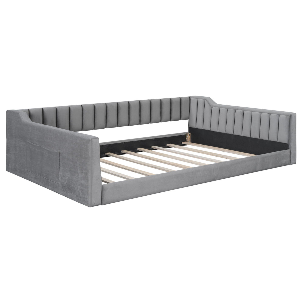 Full Long Size Upholstery Daybed And Side Storage Pocket - Gray by Couch.com