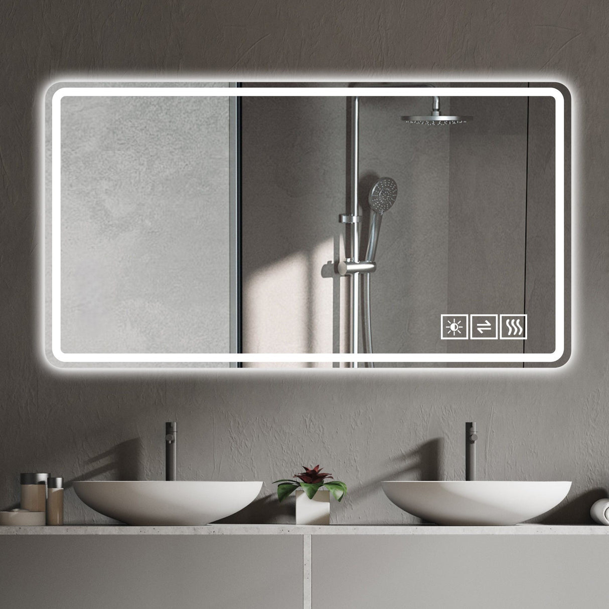 Bathroom Mirror With LED Lights, Anti-Fog Lighted Vanity Mirrors For Wall Mounted And 5 Level Dimmable, Horizontal / Vertical - Clear by Couch.com