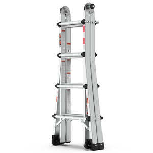 Aluminum Multi-Position Ladder With Wheels, 300 Lbs Weight Rating - Metallic Gray by Couch.com
