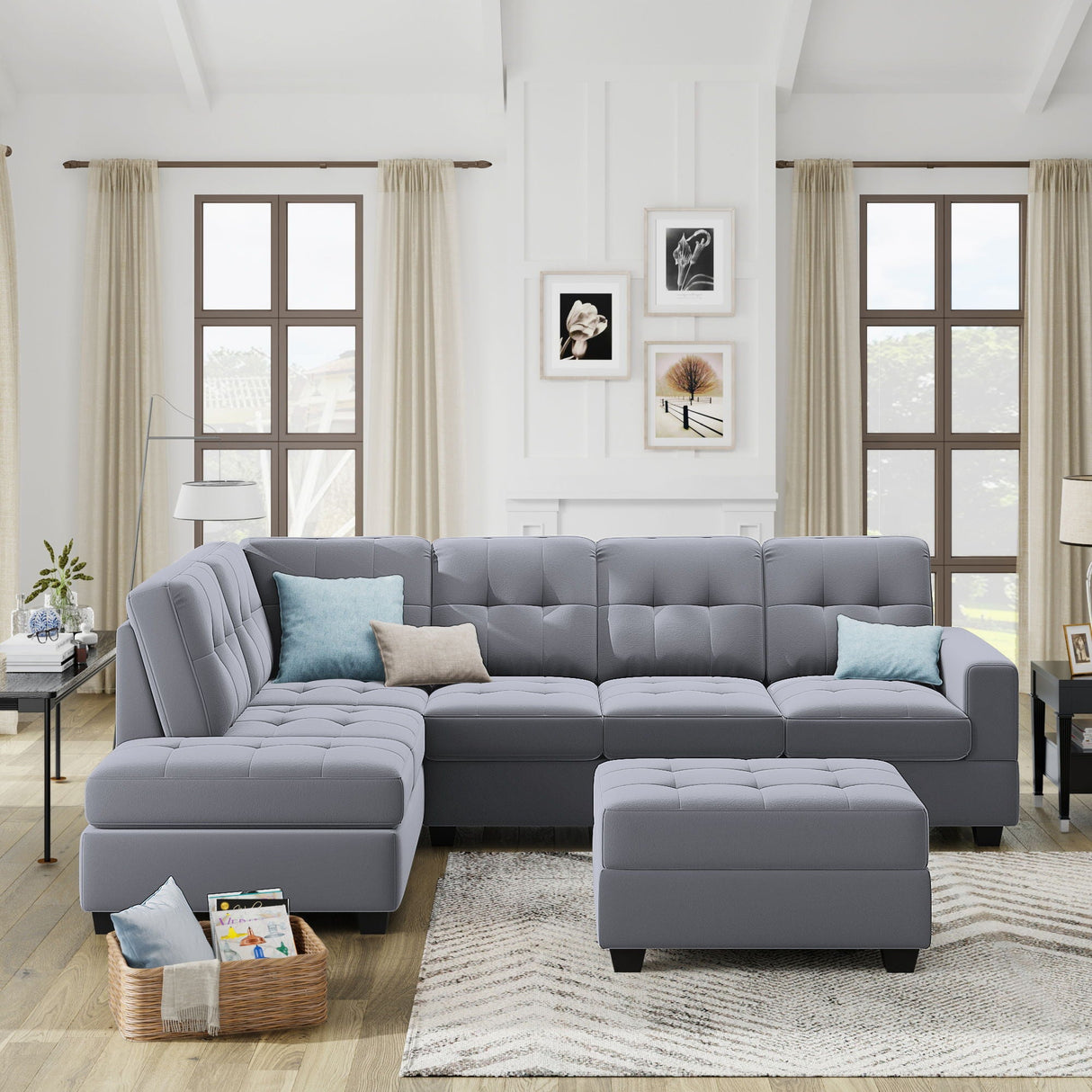 Sectional Sofa With Reversible Chaise Lounge, L-Shaped Couch With Storage Ottoman And Cup Holders by Couch.com