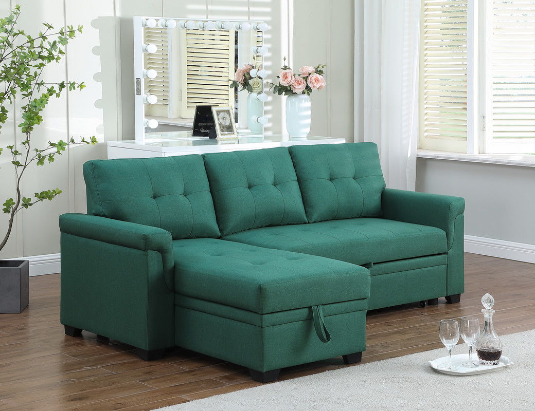 Lucca - Linen Reversible Sleeper Sectional Sofa With Storage Chaise by Couch.com