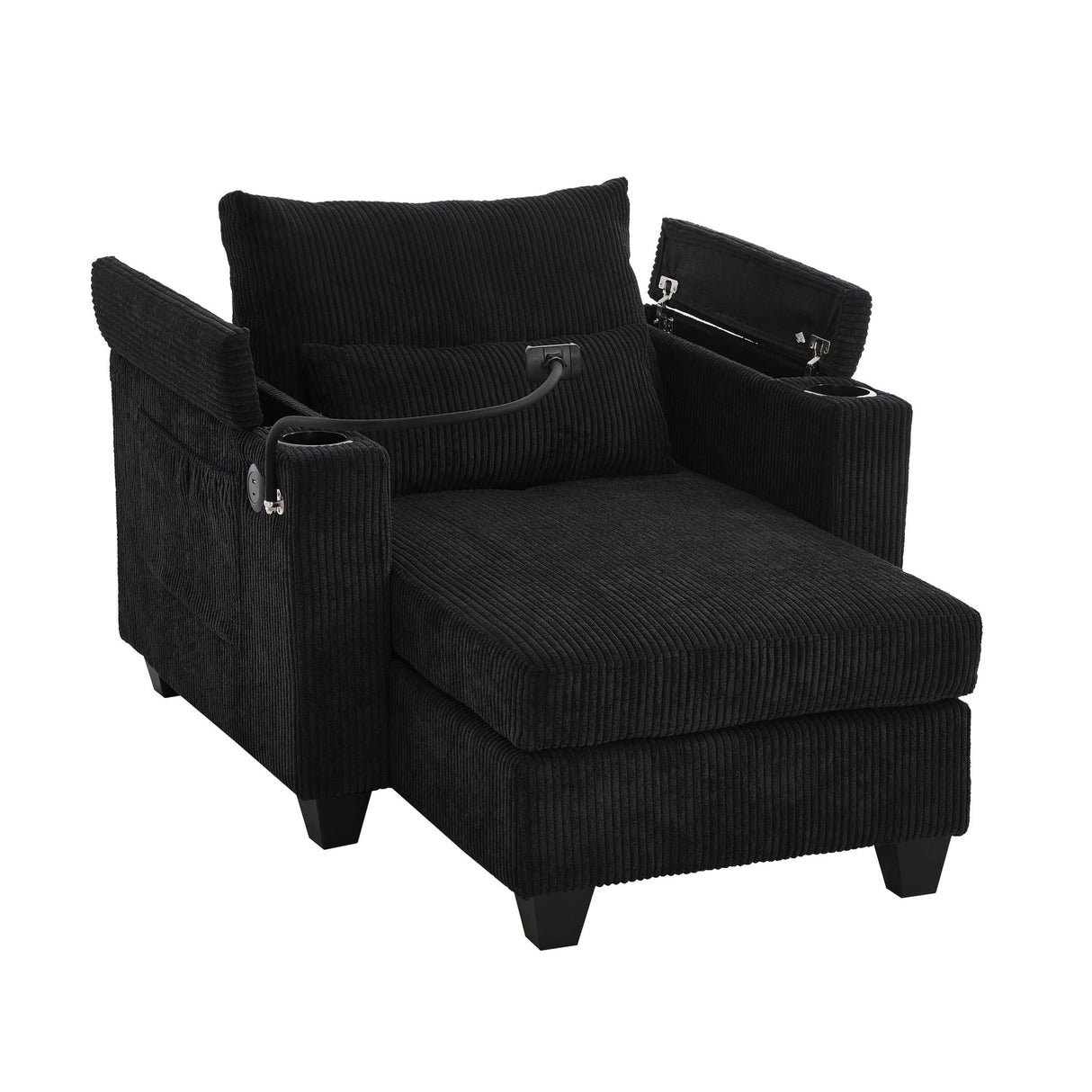Convertible Chaise Lounge Sofa Chair With USB Ports, Cup Holders, Phone Holder And Storage by Couch.com