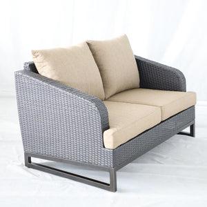 Comal - Outdoor Furniture, Wicker Loveseat With Cushions - Beige / Chocolate by Couch.com