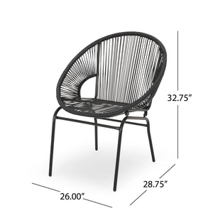 Outdoor Faux Rattan / Iron Metal Club Chair (Set of 2) - Black by Couch.com