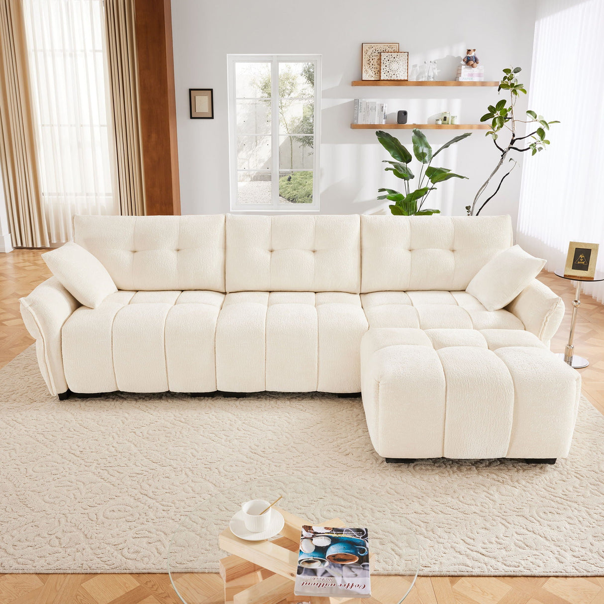 Elegant Sofa Set With Ottoman And Pillows, Textured Chenille, High Resilience Cushions by Couch.com