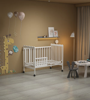Crib 3 In 1 Convertible, Made Of Sustainable Pinewood, Non Toxic Finish, Comes With Locking Wheels, Wooden Nursery Furniture by Couch.com