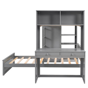 Loft Bed With A Stand Alone Bed, Shelves, Desk, And Wardrobe by Couch.com