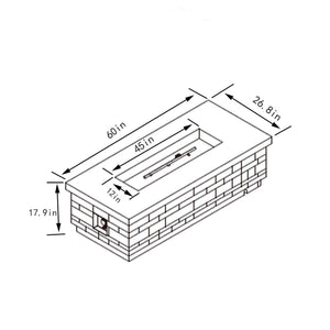 60" Propane Gas Fire Pit Table, 60000 Btu Rectangular Concrete Fire Pit For Outside Patio Deck Garden Backyard - Sandstone by Couch.com