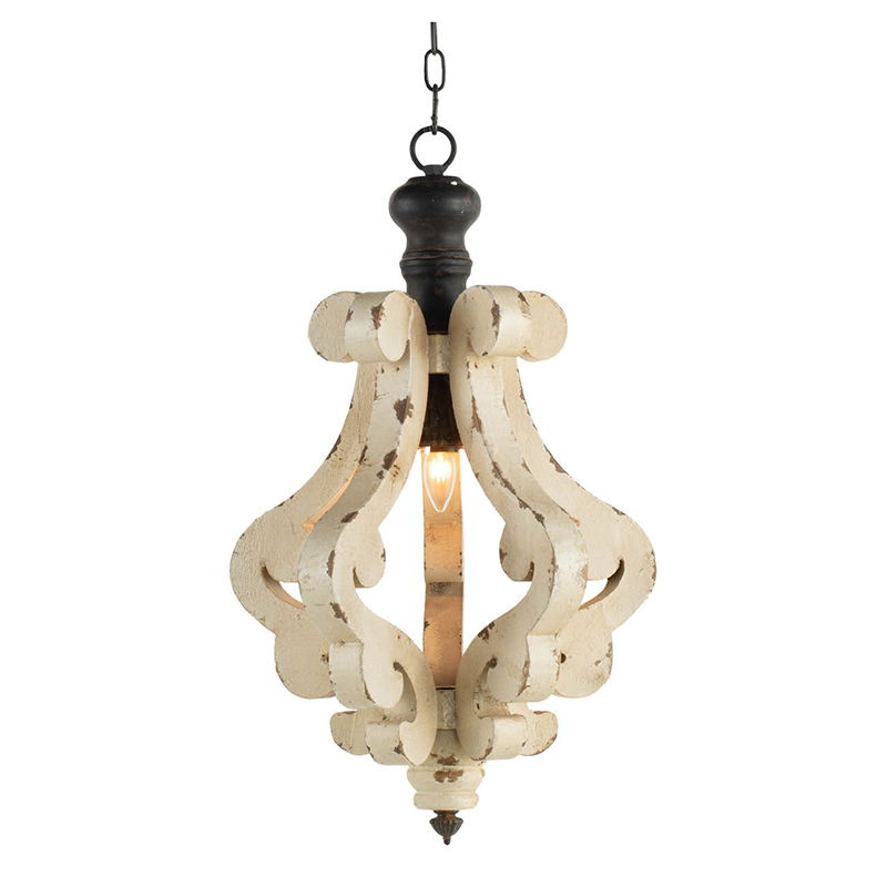 Farmhouse Chandeliar Distressed Pendant French Country Wood Chandelier For Living Room Foyer, Bulb Not Included - Antique Cream by Couch.com