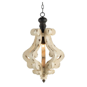 Farmhouse Chandeliar Distressed Pendant French Country Wood Chandelier For Living Room Foyer, Bulb Not Included - Antique Cream by Couch.com