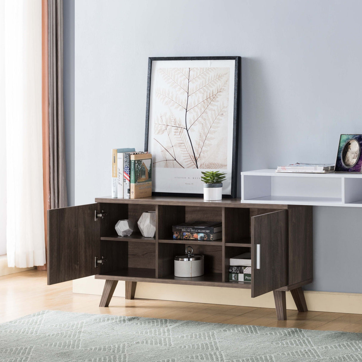 Home Entryway Console Table With Multi - Storage Compartments, Display Cabinet - Hazelnut / White by Couch.com