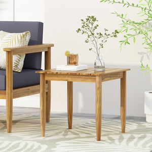 Outdoor Square Side Table With Slatted Top And Wood Frame - Teak by Couch.com