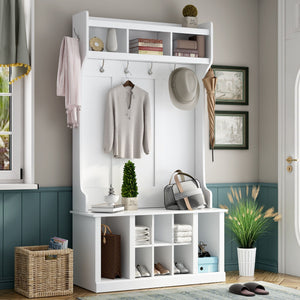 Hall Tree With 6 Hooks, Coat Hanger, Entryway Bench, Storage Bench, 3 In 1 Design, For Entrance, Hallway by Couch.com