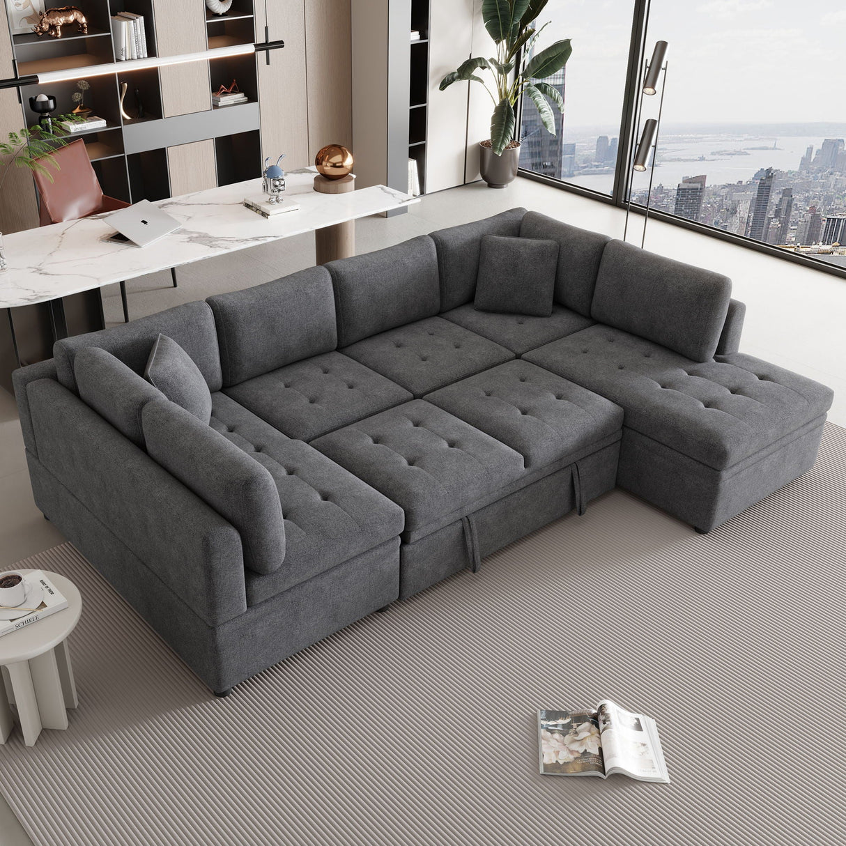 Oversized Sectional Sofa U-Shaped Sofa Couch Pull-Out Sofa Bed With Two Throw Pillows For Living Room by Couch.com