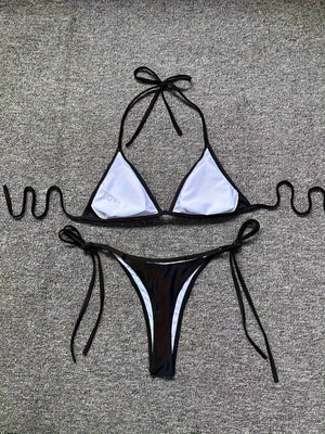 Bikini Leopard Print 2 Piece Swimsuit for Women – High Cut Lace-Up Backless Flattering Bikini Set with Halter Spaghetti Strap – Stretchy Sexy and Stylish Swimwear for Pool Beach and Summer Vacation