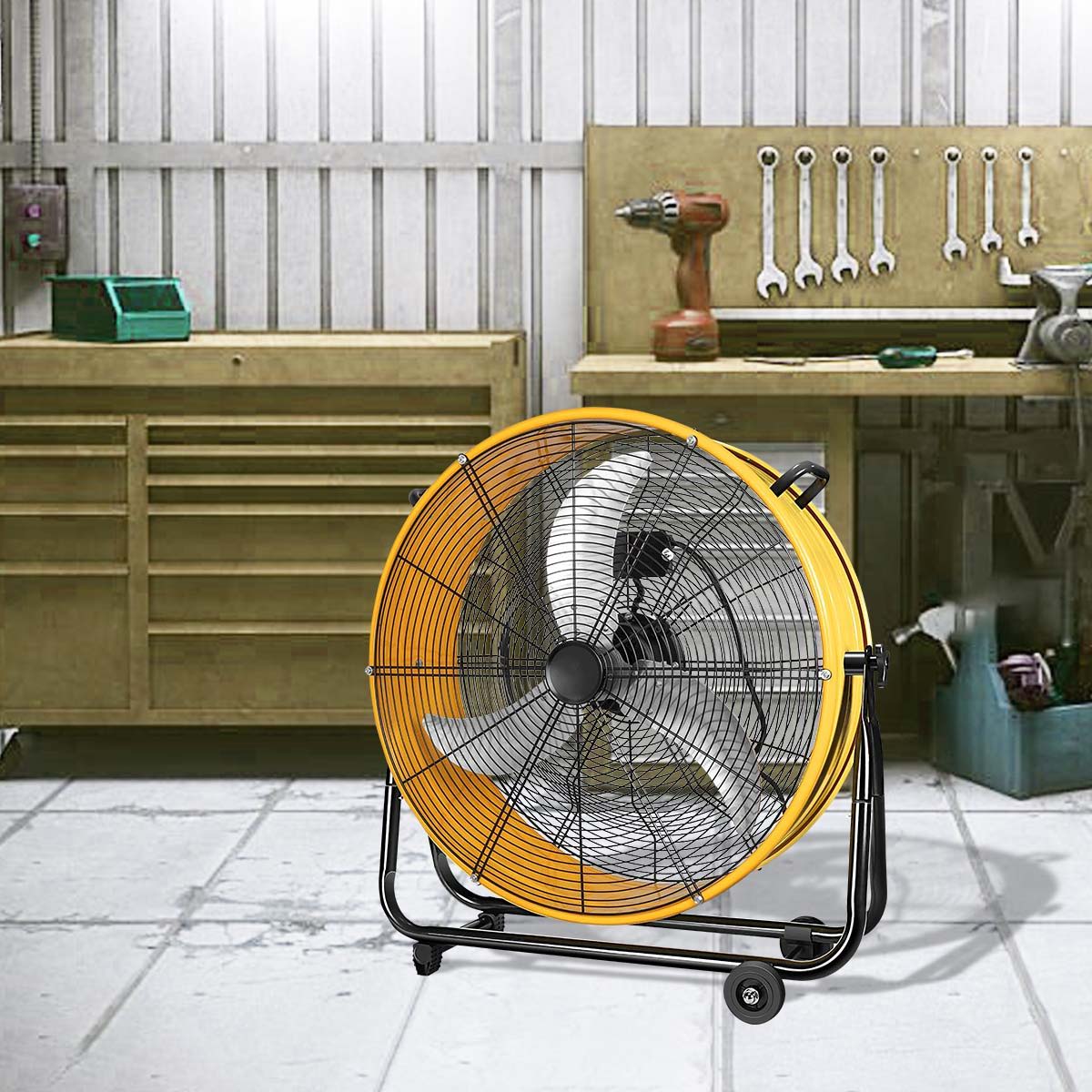 3 Speed Heavy Duty Metal Industrial Drum Fan, Air Circulation - Yellow by Couch.com