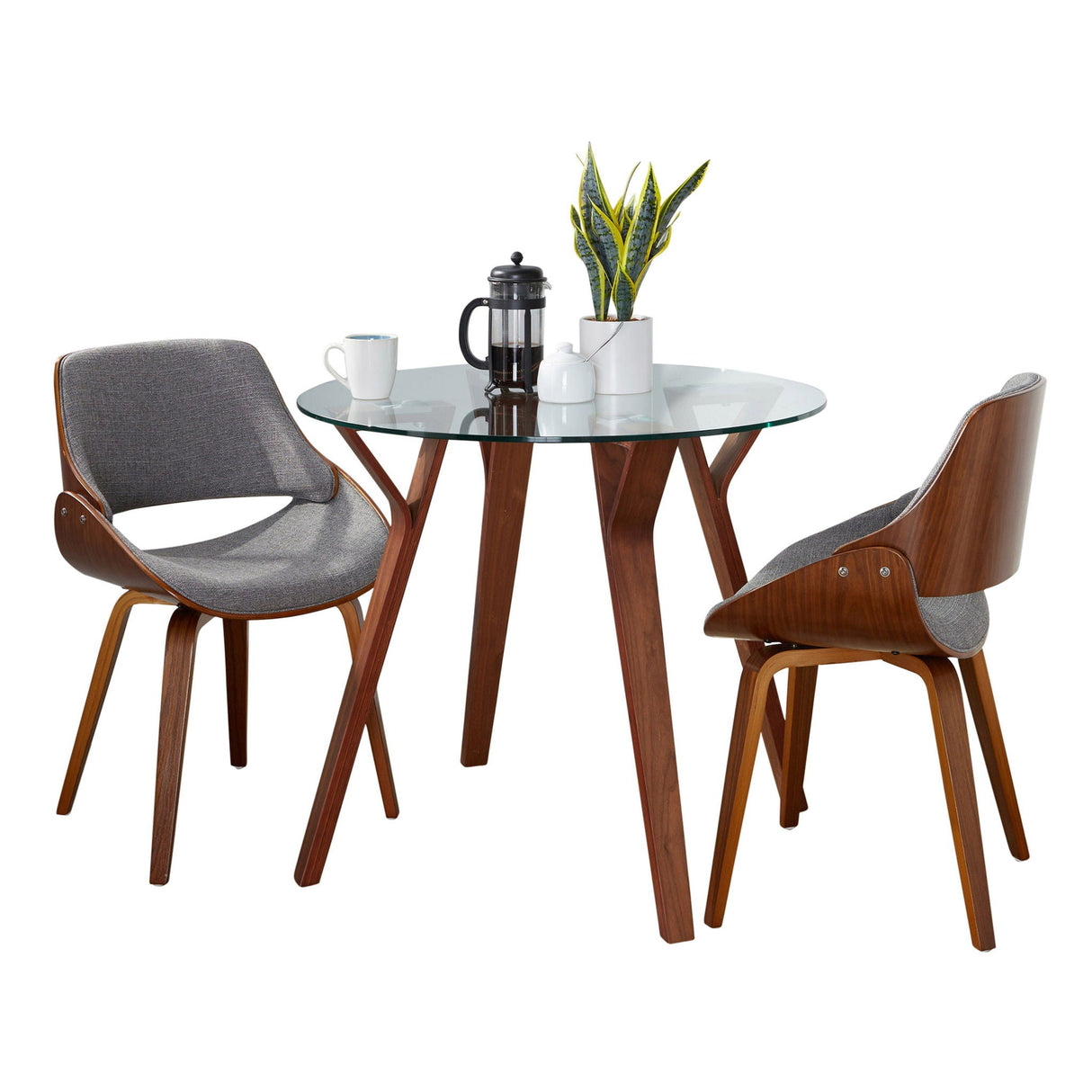 Folia - 3 Piece Dining Set Round Fabrizzi Mid-Century Modern - Walnut / Gray by Couch.com