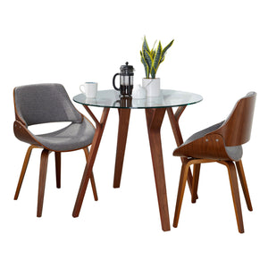 Folia - 3 Piece Dining Set Round Fabrizzi Mid-Century Modern - Walnut / Gray by Couch.com
