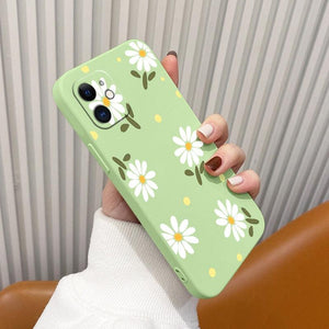 Daisy Silicone Case For iPhone 13 12 Pro Mini 11 Pro Max X XR XS New Ultra Thin Soft Phone Cover Case Daisy Pattern Glossy Soft Silicone Case Cute Girls Case Slim Lightweight Protective Bumper Cover