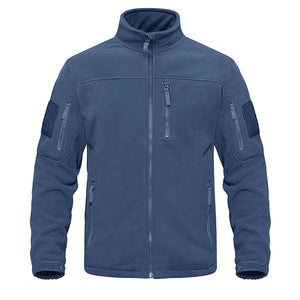Dark Blue Warm Multi-Pockets Outdoor Tactical Fleece Jacket Soft Unique Style Jacket Work Coats Men's Windbreaker Jacket Sport Hiking Coat For Winter And Autumn