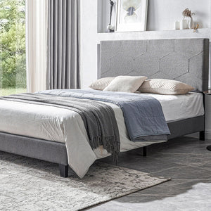 Queen Size Upholstered Platform Bed Frame, Wood Slat Support - Gray by Couch.com