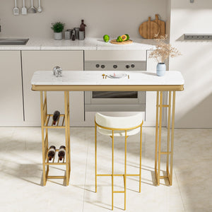 Modern Straight Bar Table With Shelves - White / Gold by Couch.com