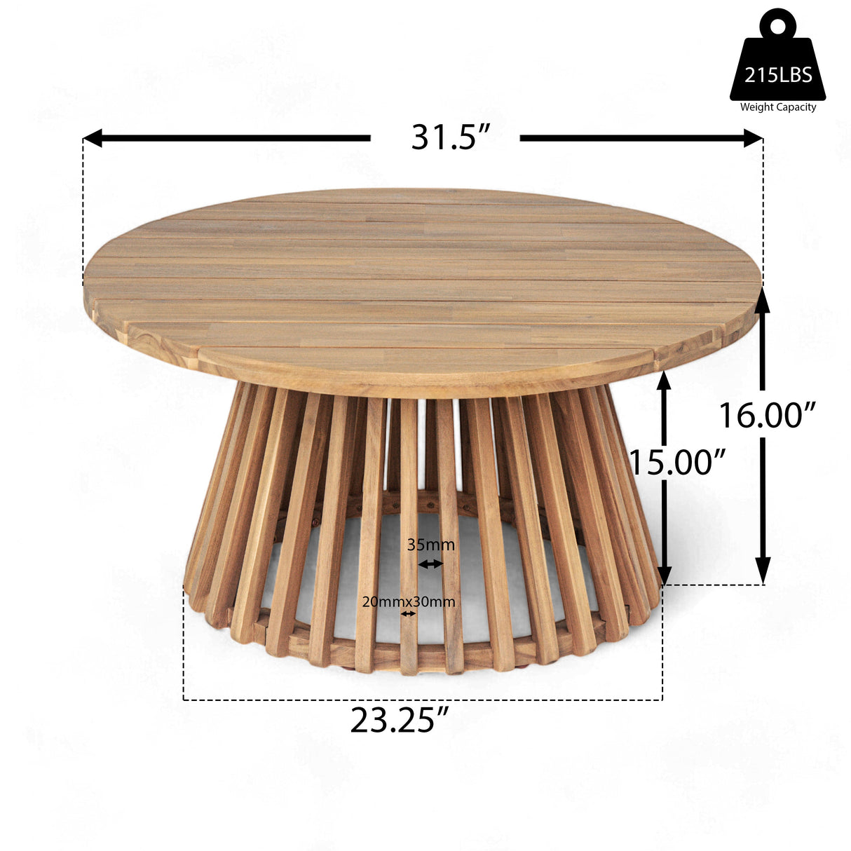 Acacia Wood Patio Coffee Table
