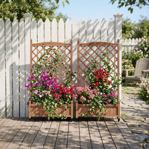Raised Garden Bed With Trellis 2 Pack, Outdoor Planter Box & Plant Stand With Climbing Racks - Brown