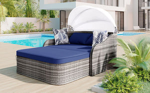 Outdoor Sunbed With Adjustable Canopy, Daybed With Pillows, Double Lounge, PE Rattan Daybed by Couch.com