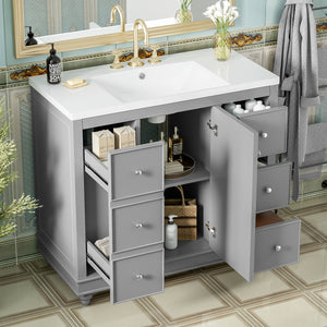 Contemporary Bathroom Vanity Cabinet, 4 Drawers & 1 Cabinet Door, Multipurpose Storage, Resin Integrated Sink, Adjustable Shelves, Solid Wood Frame With MDF by Couch.com