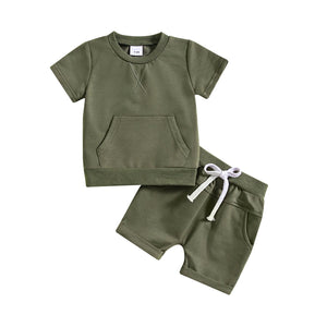 Boys And Girls Alphabet Embroidery Two-piece Suit