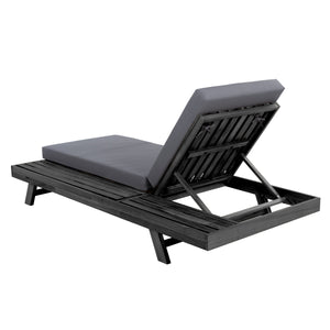 Lounge Chaise Set in Black Acacia Wood with Water-Resistant Cushions