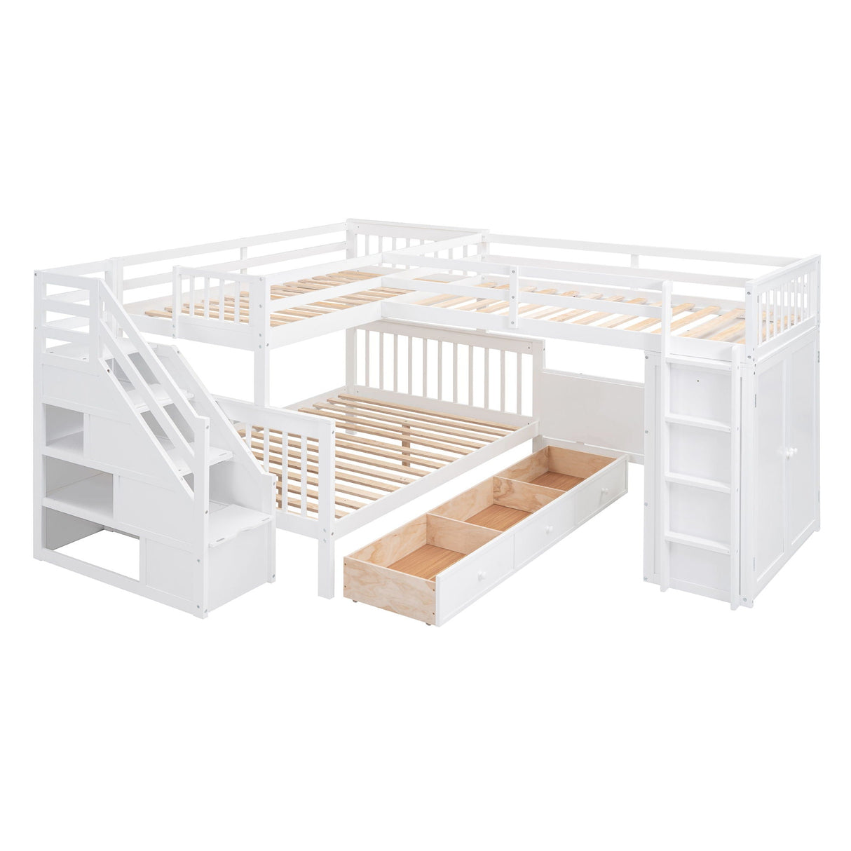 L Shaped Bunk Bed With 3 Drawers, Portable Desk And Wardrobe by Couch.com