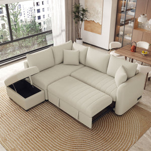L-Shaped Sectional Pull Out Sofa Bed Sleeper Sofa With Two USB Ports, Two Power Sockets And A Movable Storage Ottoman by Couch.com