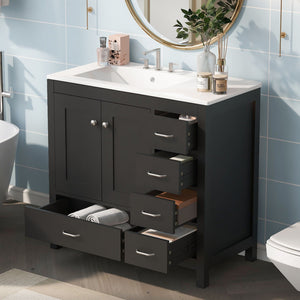 Bathroom Vanity With Ceramic Sink Combo, Abundant Storage Cabinet -2 Soft-Close Doors And 5 Drawers by Couch.com