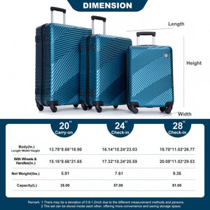3 Piece Luggage Sets Lightweight Suitcase With Two Hooks, Spinner Wheels, by Couch.com