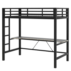 Twin Size Gaming Metal Loft Bed Frame With LED Light And Desk - Black by Couch.com