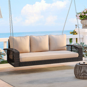 3 Person Large Patio Swing Bench With Cushions For Backyard
