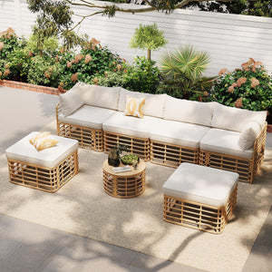 Outdoor Patio Furniture, All-Weather Rattan Sectional Sofa Set With Thick Cushions And Pillows, Freely Combined Conversation Sets For Garden, Backyard, Balcony by Couch.com