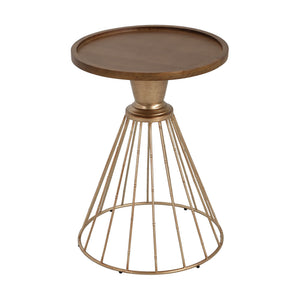 Hollow - Edge Retro Art Pine Side Table With Antique And Natural Color, Iron And Pine Construction - Antique Gold / Natural