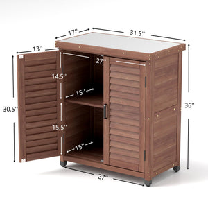 Potting Bench With Storage Cabinet And Metal Table Top For Outdoor