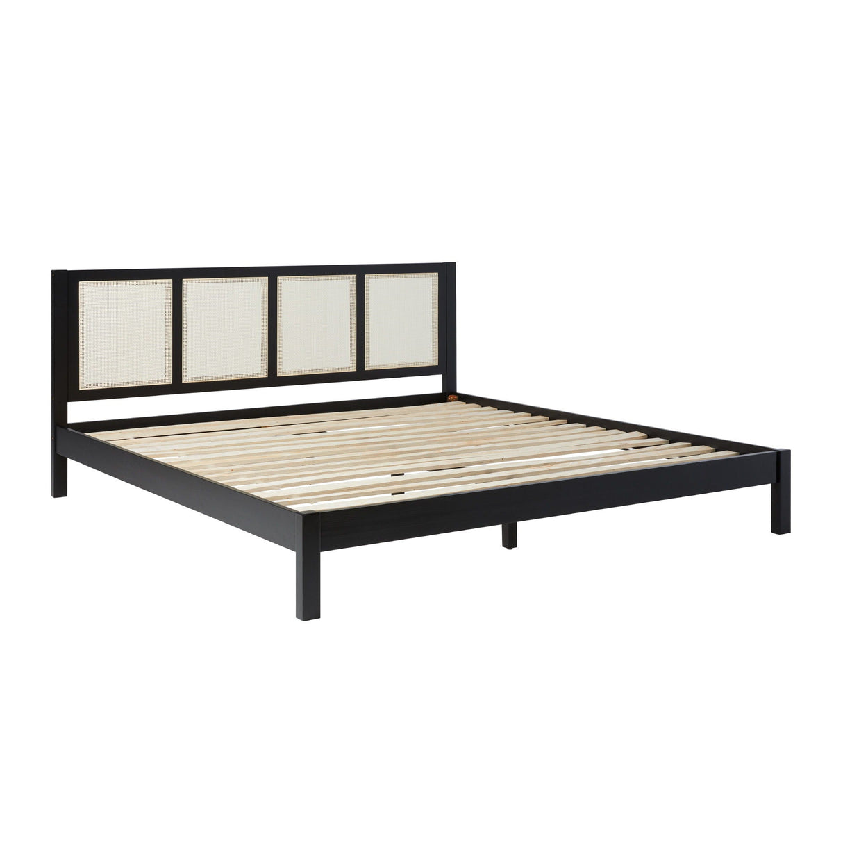 King Bed With Rattan Panel Headboard - Black by Couch.com