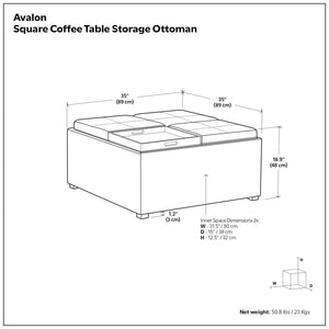 Avalon - Upholstered Square Coffee Table Storage Ottoman