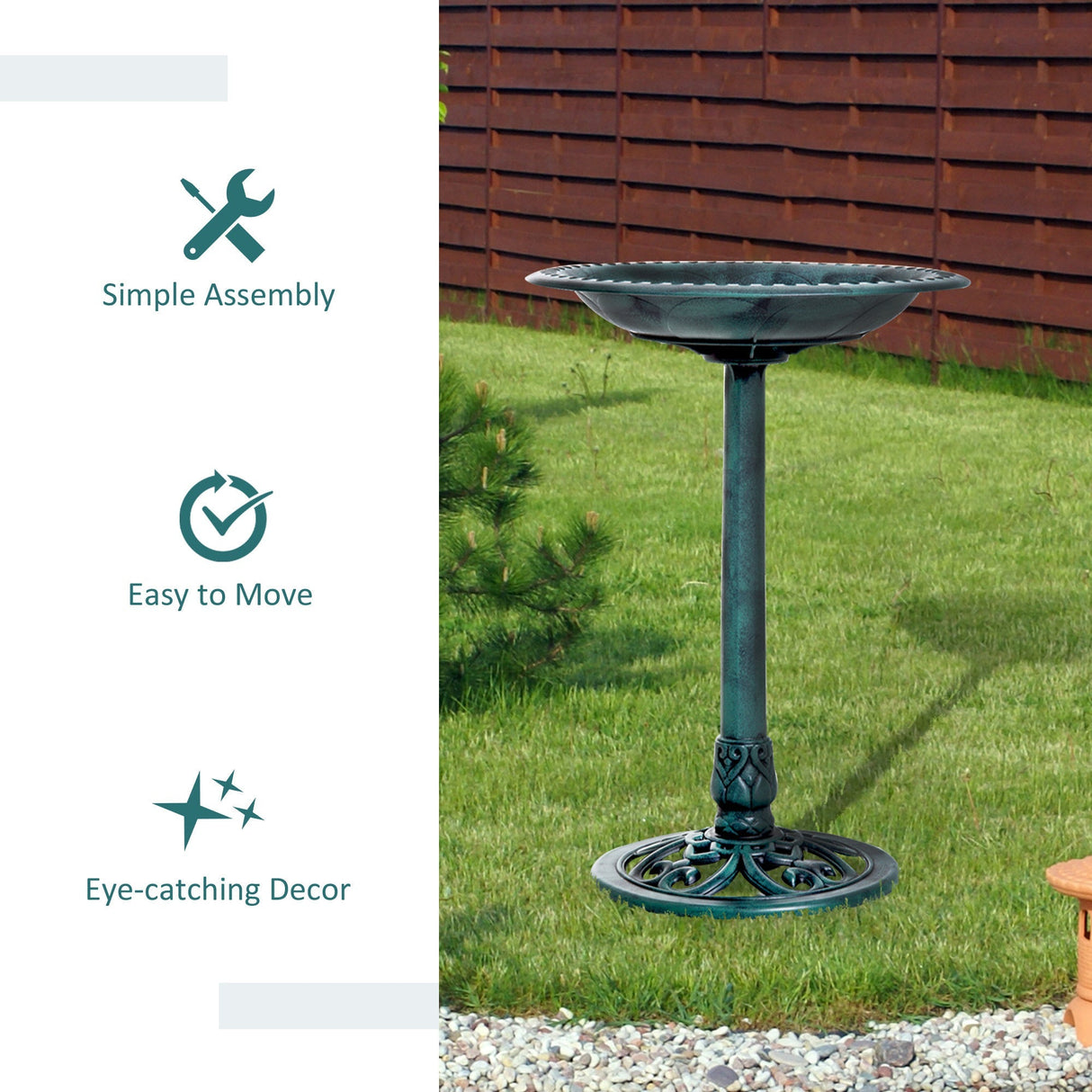 Outsunny 28'' Bird Bath Outdoor Resin Decor with Fleur De Lis Pattern