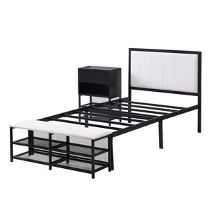 Platform Bed With 2 Tier Storage Shelves, Storage Cabinet