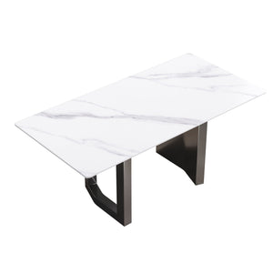 70.87" Modern Artificial Stone White Straight Edge Black Metal Leg Dining Table - White / Black by Couch.com